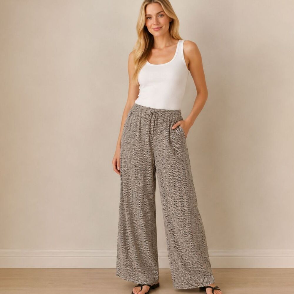 Umgee USA Boho Wide Leg Palazzo Pants Elastic Pull On Lightweight Size M